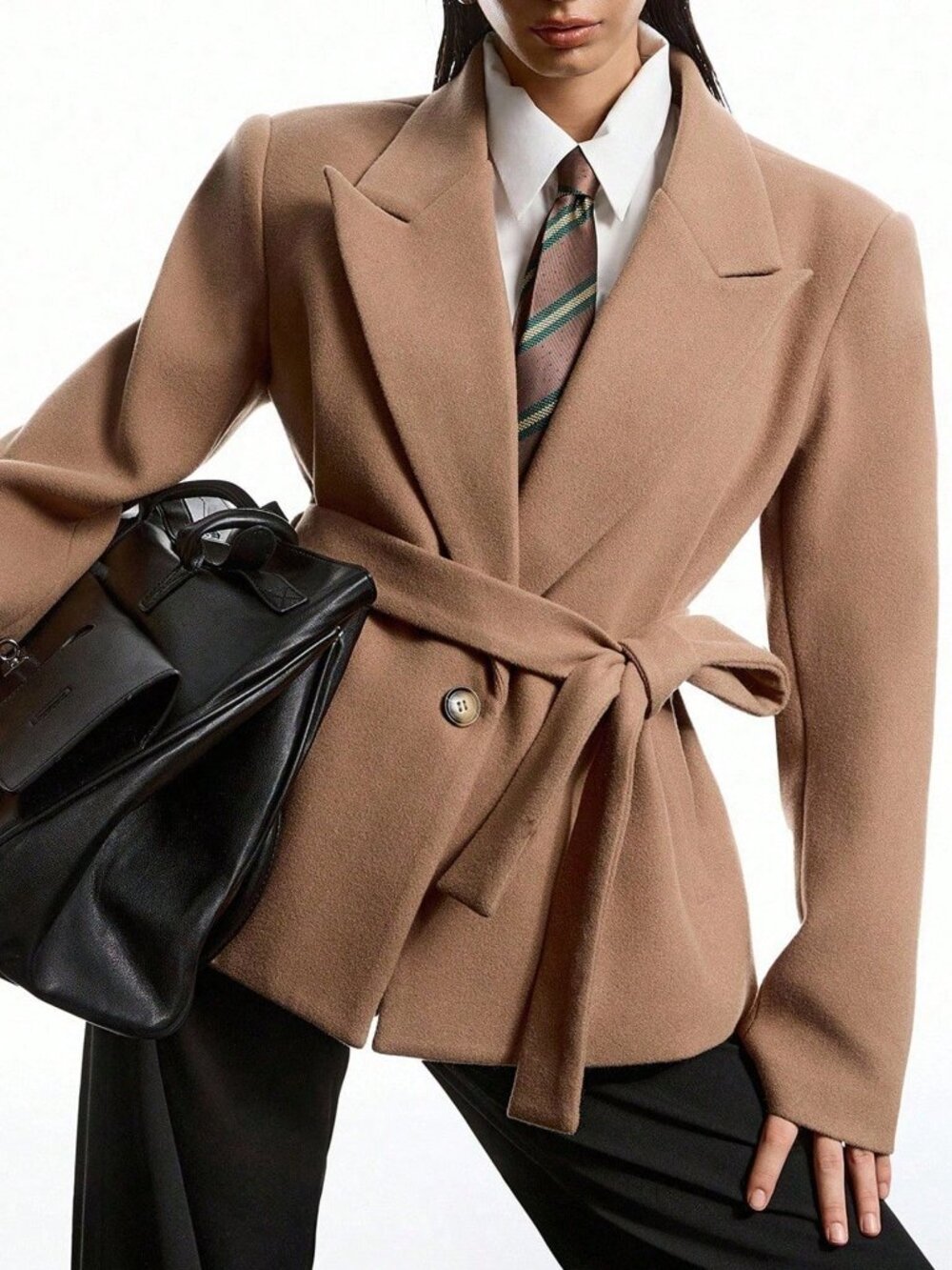 Camel Casual Women's Peak Collar Belted Blazer